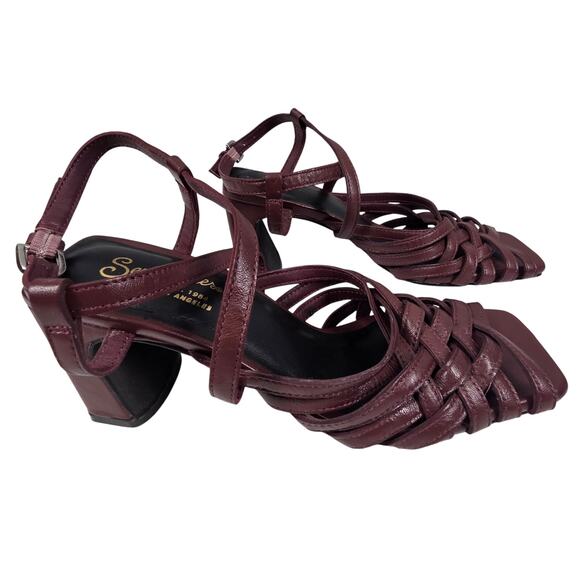 SEYCHELLES LOS ANGELES WOMENS BURGUNDY STRAPPY HEEL SANDALS SIZE 7 MADE IN ITALY - Picture 1 of 12